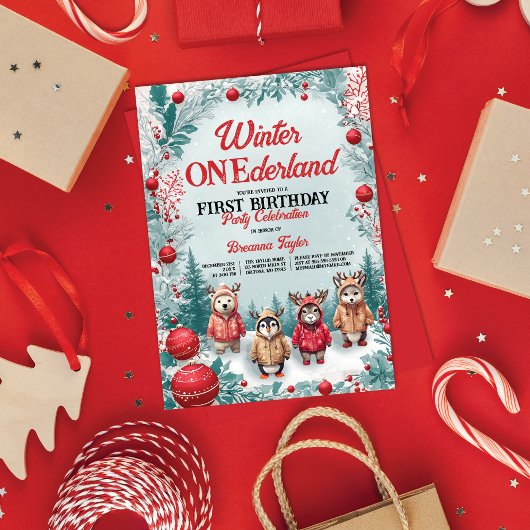Winter ONEderland Dieren Eerste Verjaardagsfeest Kaart