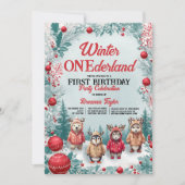 Winter ONEderland Dieren Eerste Verjaardagsfeest Kaart (Voorkant)