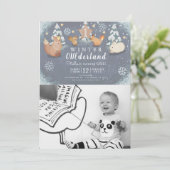 Winter Onederland Dieren Foto 1e verjaardag Kaart (Staand voorkant)