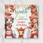 Winter ONEderland Dieren Kerstmis 1e verjaardag Bedankjes Labels (Voorkant)