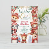 Winter ONEderland Dieren Kerstmis 1e verjaardag Kaart (Staand voorkant)