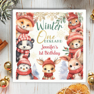 Winter ONEderland Dieren Kerstmis 1e verjaardag Servet