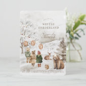Winter Onederland Dieren & Kinderen 1e verjaardag Kaart (Staand voorkant)