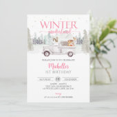 Winter ONEderland, Dierenwagen 1e Verjaardag Kaart (Staand voorkant)