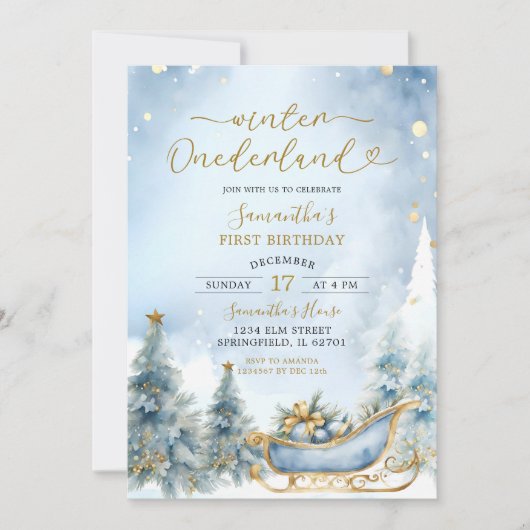 Winter Onederland Dusty Blue Baby shower Kaart (Voorkant)