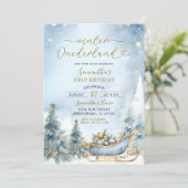 Winter Onederland Dusty Blue Baby shower Kaart (Staand voorkant)