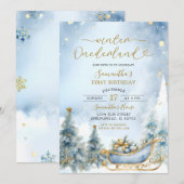 Winter Onederland Dusty Blue Baby shower Kaart (Voorkant / Achterkant)