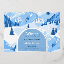 Winter Onederland Eerste Birthday Mountain Snow Folie Uitnodiging