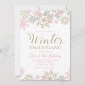 Winter Onederland Eerste Birthday roze sneeuwvlok Kaart (Voorkant)
