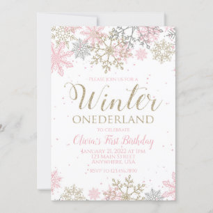 Winter Onederland Eerste Birthday roze sneeuwvlok Kaart