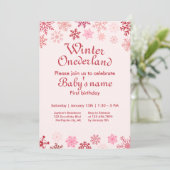 Winter Onederland Eerste Birthday roze sneeuwvlok Kaart (Staand voorkant)