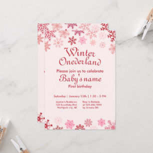Winter Onederland Eerste Birthday roze sneeuwvlok Kaart