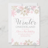 Winter Onederland Eerste Birthday roze sneeuwvlok Kaart (Voorkant)