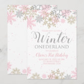 Winter Onederland Eerste Birthday roze sneeuwvlok Kaart (Voorkant / Achterkant)
