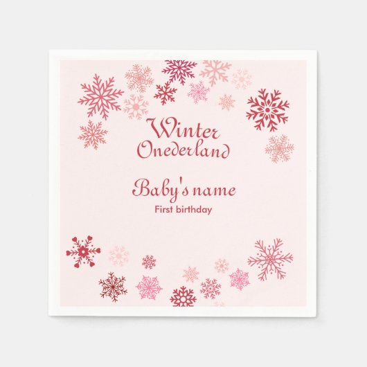 Winter Onederland Eerste Birthday roze sneeuwvlok Servet (Voorkant)