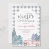 Winter Onederland Eerste Birthday roze vrachtwagen Kaart (Voorkant)