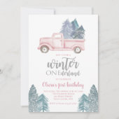 Winter Onederland Eerste Birthday roze vrachtwagen Kaart (Voorkant)
