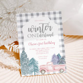 Winter Onederland Eerste Birthday roze vrachtwagen Kaart