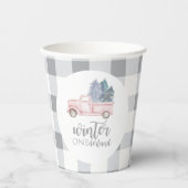 Winter Onederland Eerste Birthday roze vrachtwagen Papieren Bekers (Voorkant)