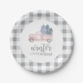 Winter Onederland Eerste Birthday roze vrachtwagen Papieren Bordje (Voorkant)