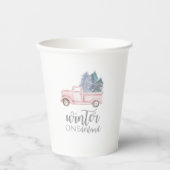 Winter Onederland Eerste bruine vrachtwagen Papieren Bekers (Voorkant)