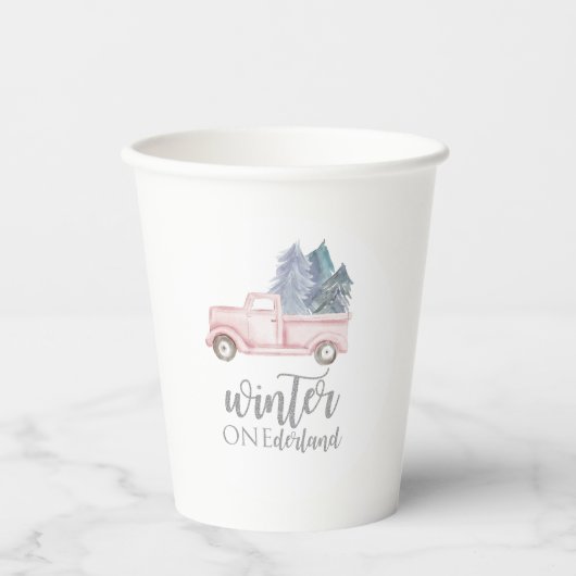 Winter Onederland Eerste bruine vrachtwagen Papieren Bekers