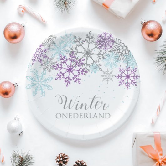 Winter Onederland Eerste dag Paars blauw Papieren Bordje