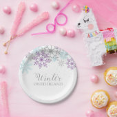 Winter Onederland Eerste dag Paars blauw Papieren Bordje (Feest)