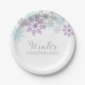 Winter Onederland Eerste dag Paars blauw Papieren Bordje (Voorkant)