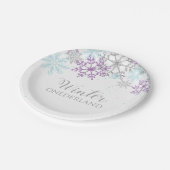 Winter Onederland Eerste dag Paars blauw Papieren Bordje (Gekanteld)