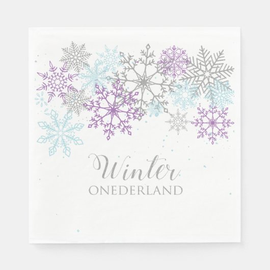 Winter Onederland Eerste dag Paars blauw Servet (Voorkant)