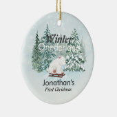 Winter Onederland Eerste Kerst Beer op Sleigh Keramisch Ornament (Rechts)