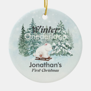 Winter Onederland Eerste Kerst Beer op Sleigh Keramisch Ornament