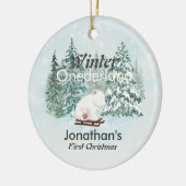 Winter Onederland Eerste Kerst Beer op Sleigh Keramisch Ornament (Links)