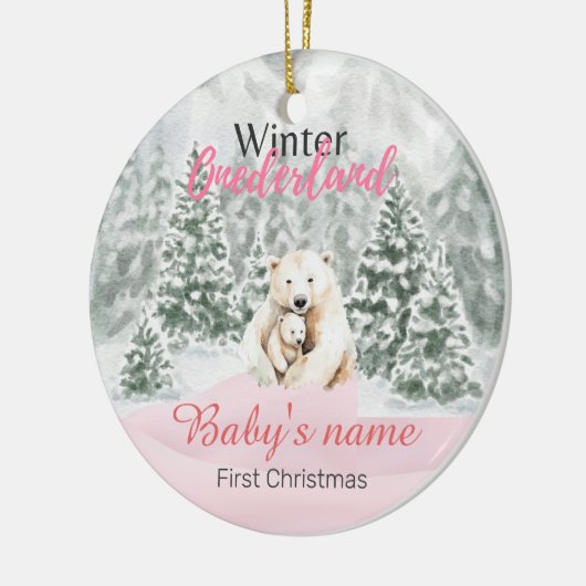 Winter Onederland Eerste Kerst Beren Bos Keramisch Ornament (Links)