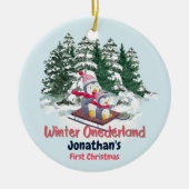 Winter Onederland Eerste Kerst Schattigee Pinguïns Keramisch Ornament (Voorkant)