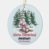 Winter Onederland Eerste Kerst Schattigee Pinguïns Keramisch Ornament (Links)