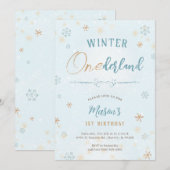 Winter Onederland Eerste Snowflake Boy 1e verjaard Kaart (Voorkant / Achterkant)