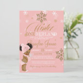 Winter Onederland Eerste Verjaardag Afro-Puffs Bab Kaart (Staand voorkant)