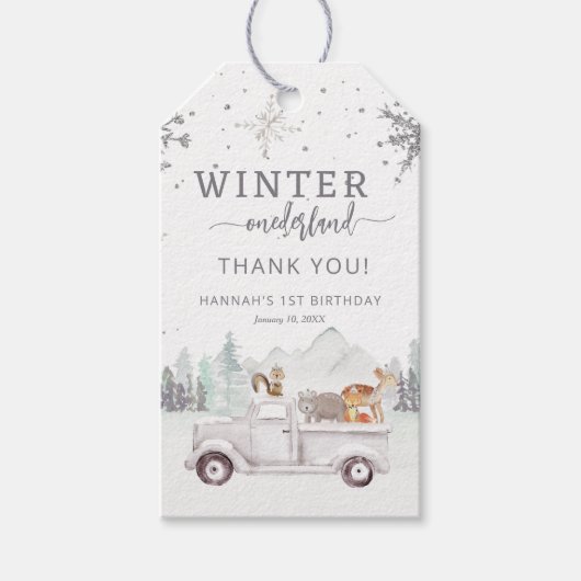 Winter Onederland Eerste Verjaardag Bedankt Favori Cadeaulabel (Voorkant)