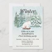 Winter Onederland Eerste Verjaardag Beer op Sleigh Kaart (Voorkant)