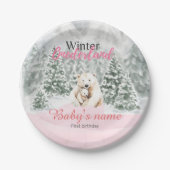 Winter Onederland Eerste Verjaardag Beer Sneeuwbos Papieren Bordje (Voorkant)