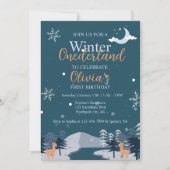 Winter Onederland Eerste Verjaardag besneeuwd bos Kaart (Voorkant)