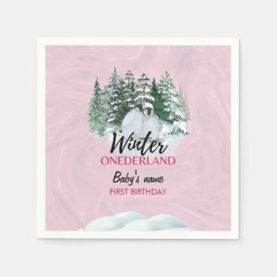 Winter Onederland Eerste verjaardag besneeuwde pin Servet