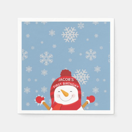 Winter Onederland eerste verjaardag blauw en zilve Servet (Voorkant)