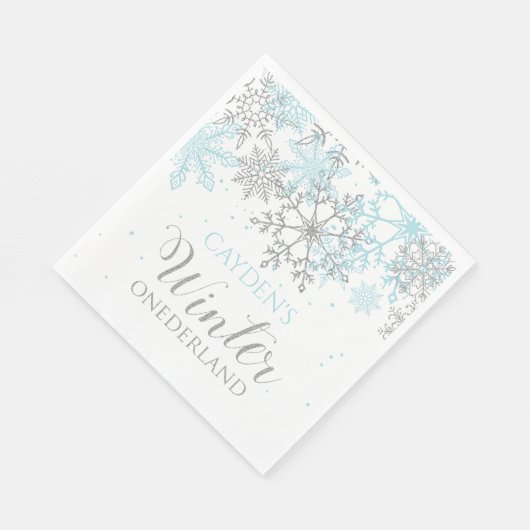 Winter Onederland eerste verjaardag blauw en zilve Servet (Hoek)