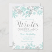 Winter Onederland Eerste verjaardag blauwgroen sne Kaart (Voorkant)