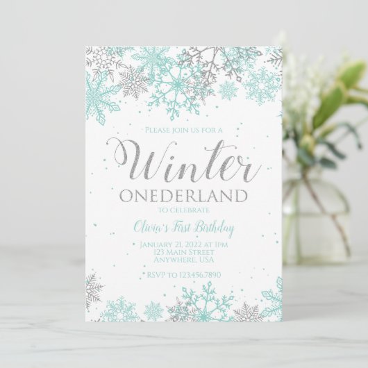 Winter Onederland Eerste verjaardag blauwgroen sne Kaart (Staand voorkant)