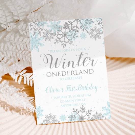 Winter Onederland Eerste verjaardag blauwgroen sne Kaart