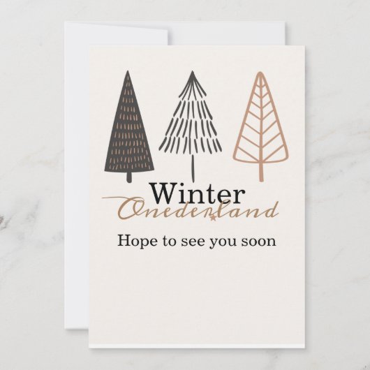 Winter Onederland Eerste Verjaardag Boho Minimalis Kaart (Achterkant)